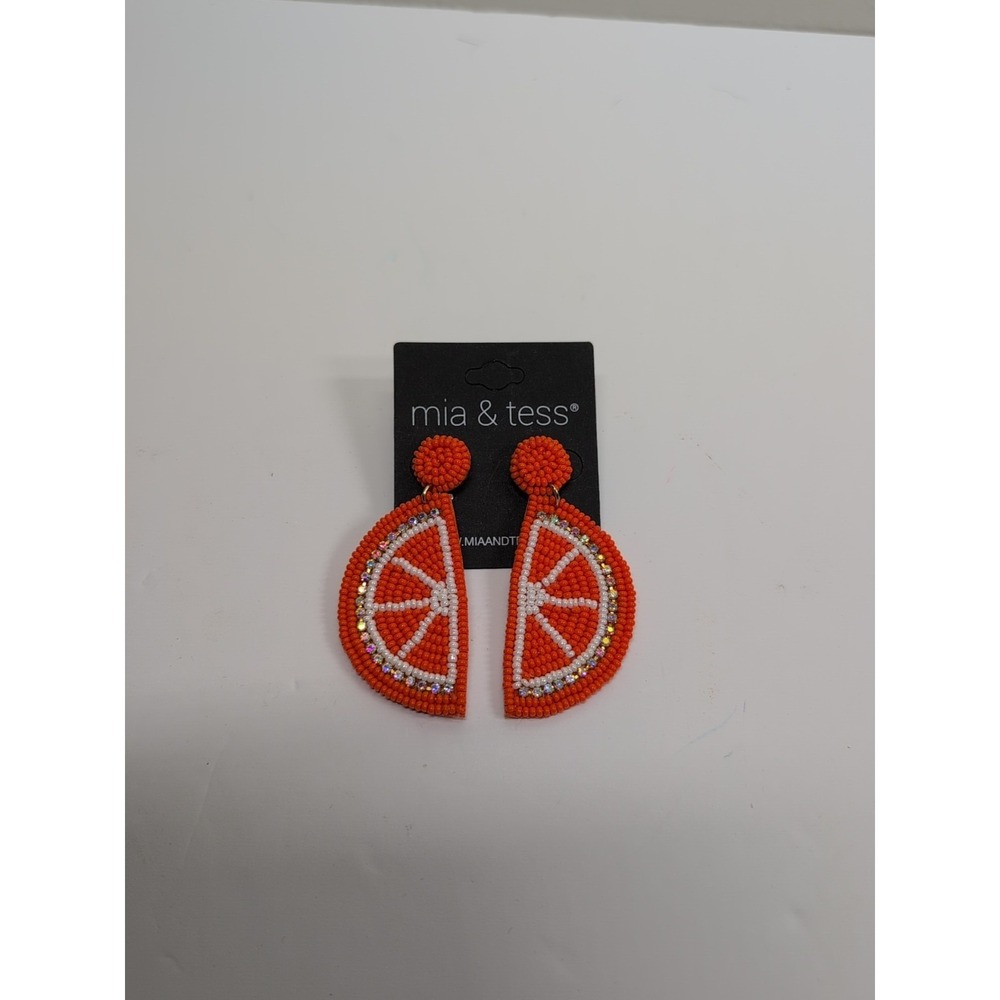 New Beaded Orange Rhinestone Pierced Drop Earrings